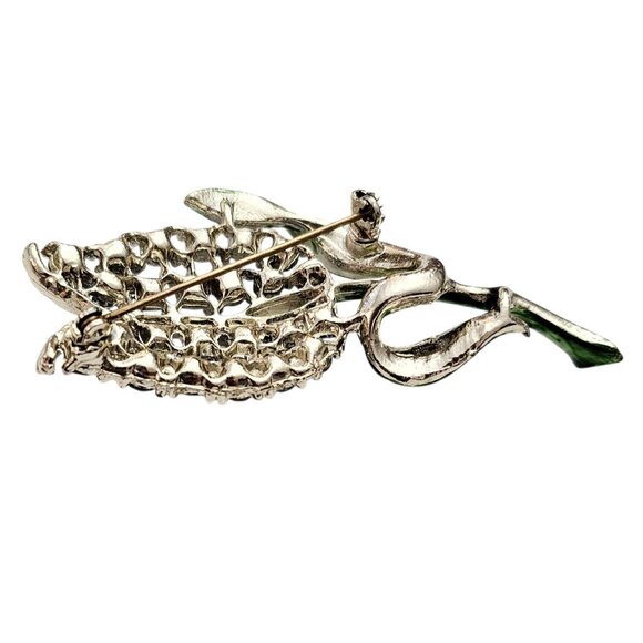 Vintage Blue Rhinestone Tulip Brooch, Mid Century New Old Stock Pin - Picture 5 of 8